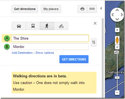 Google Maps has a Hobbit Sense of humor